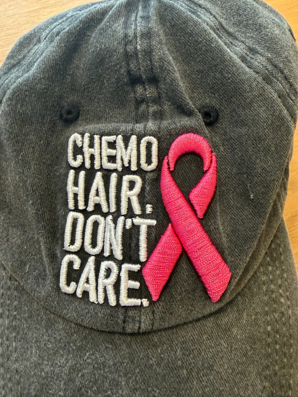 Chemo Hair Don’t Care Baseball Cap - Pink Breast Cancer Ribbon - Picture 2 of 5